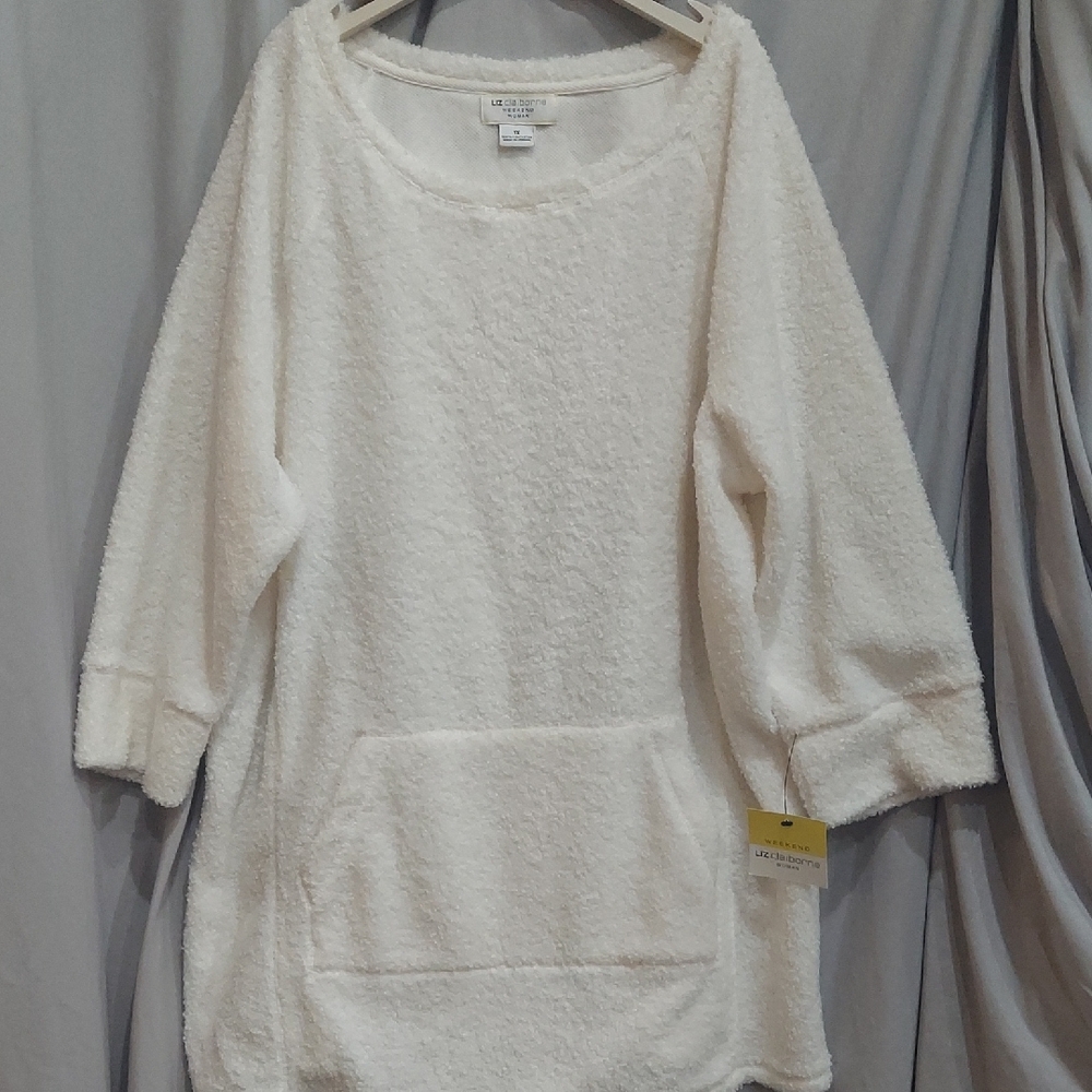LIZ CLAIBORNE Cozy White Fleece Pullover Size 1X